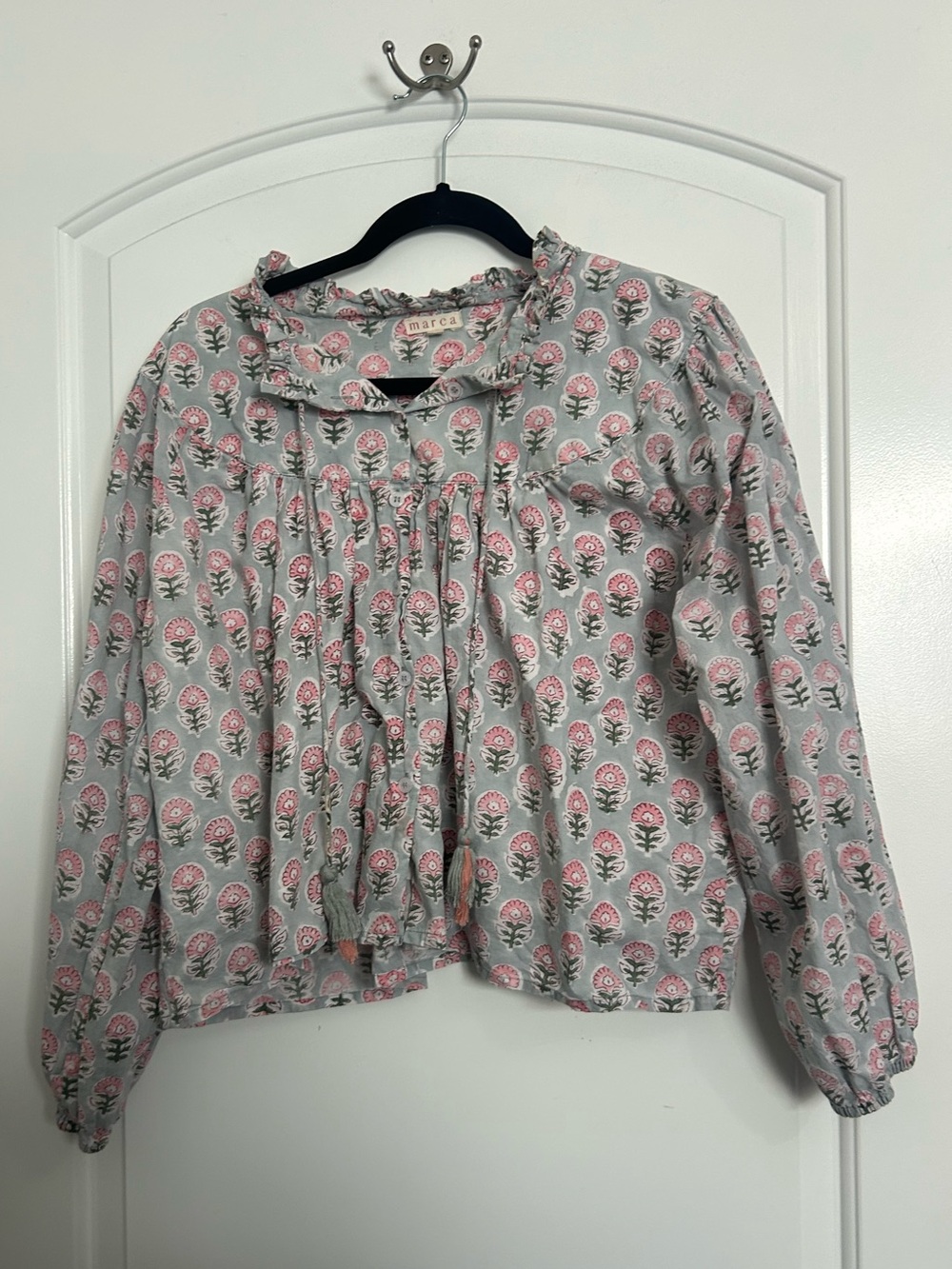 Marea Georgia Floral Print 100% cotton blue Blouse size L boho chic cottage core